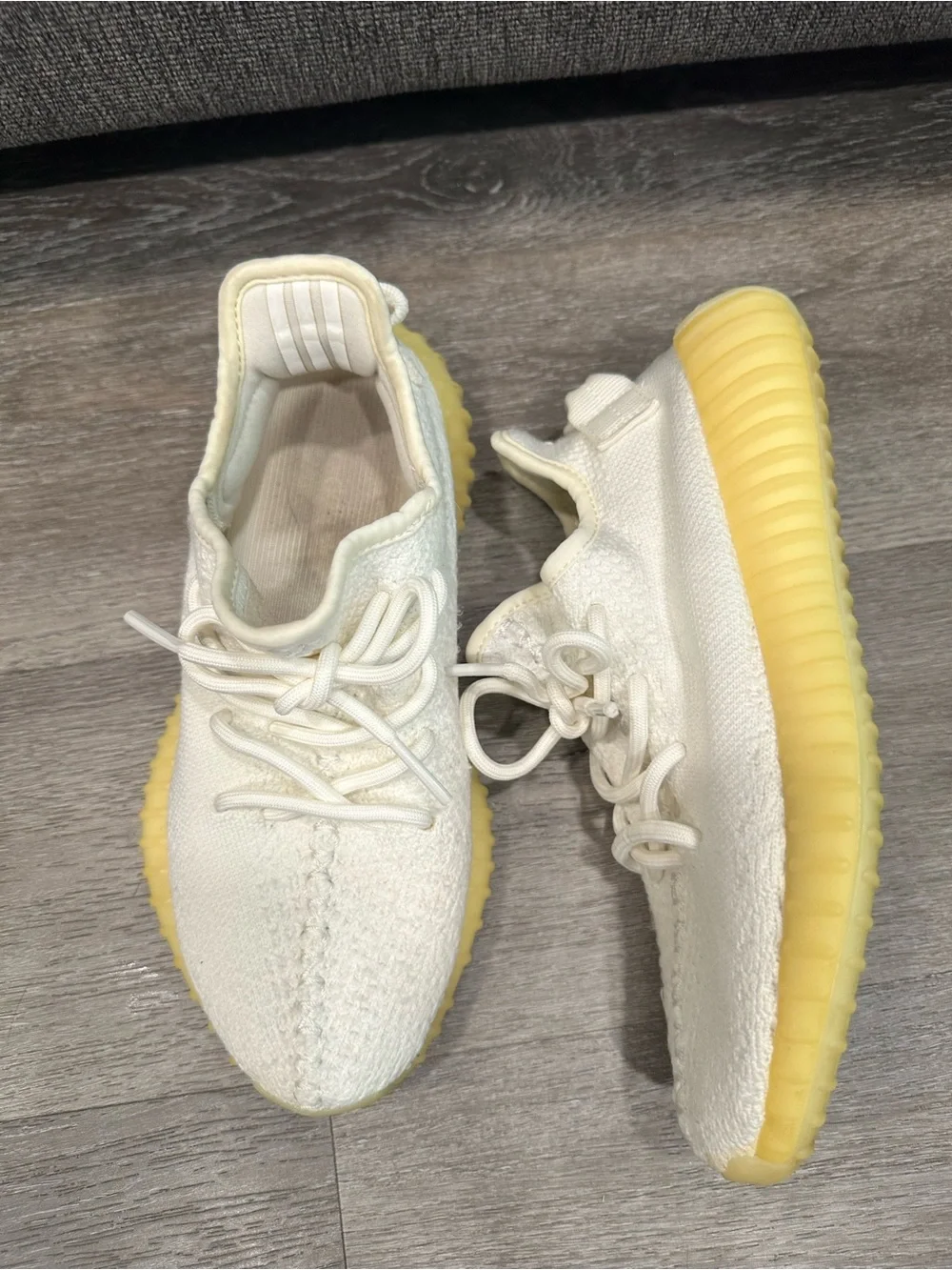 Yeezy Cream Knit Athletic Sneakers with Yellow Sole Boys Size 5
